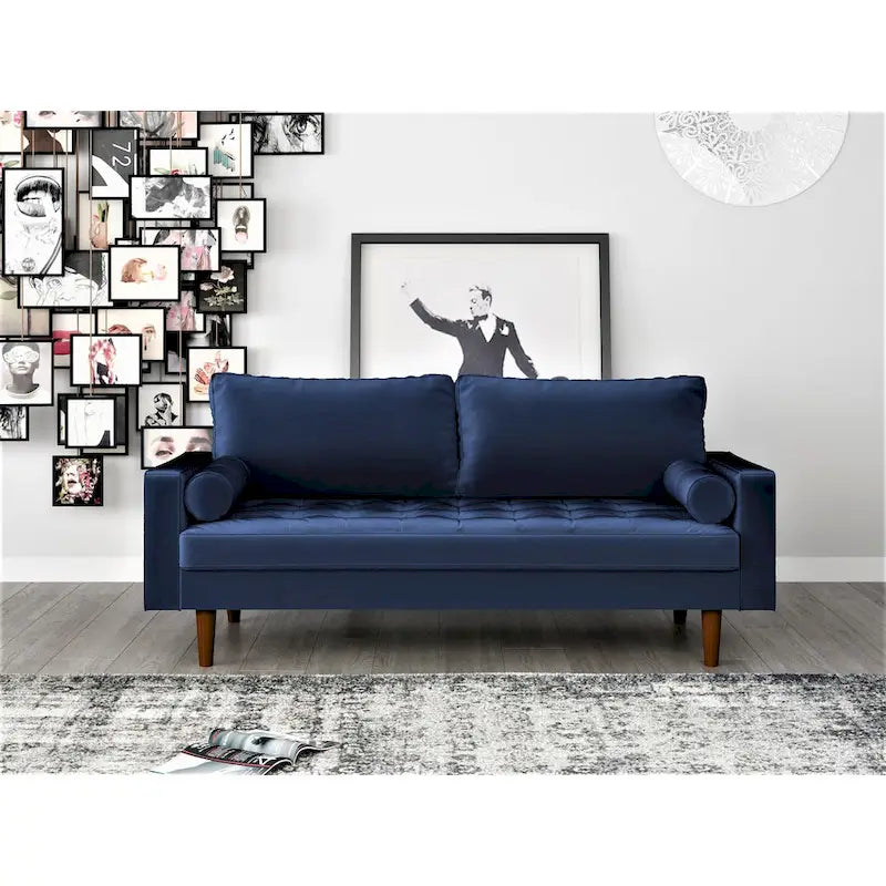 Mid-Century Modern Faux Leather Sofa with Track Arms