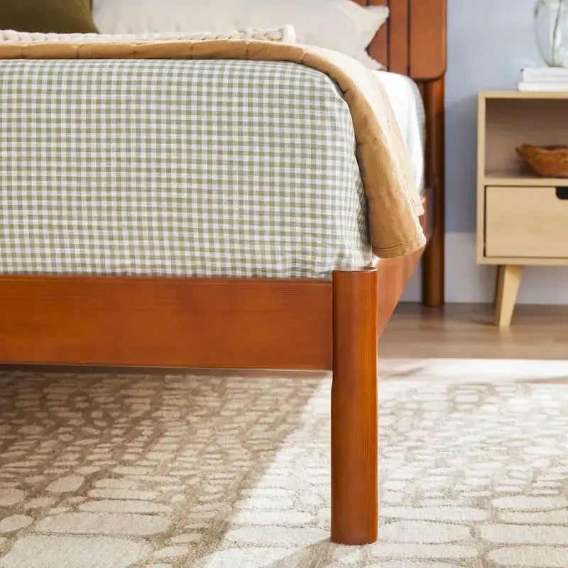 Slatted Headboard Modern King Platform Bed Frame - Wood Slat Support, No Box Spring Needed