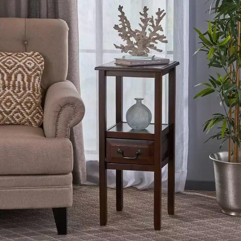 Declan Contemporary Rubberwood Accent Table with Drawer
