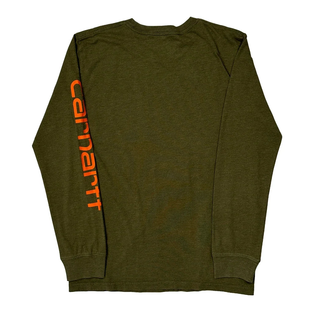 Long Sleeve T-Shirt Women Regular Fit Crew Neck Green Cotton Large
