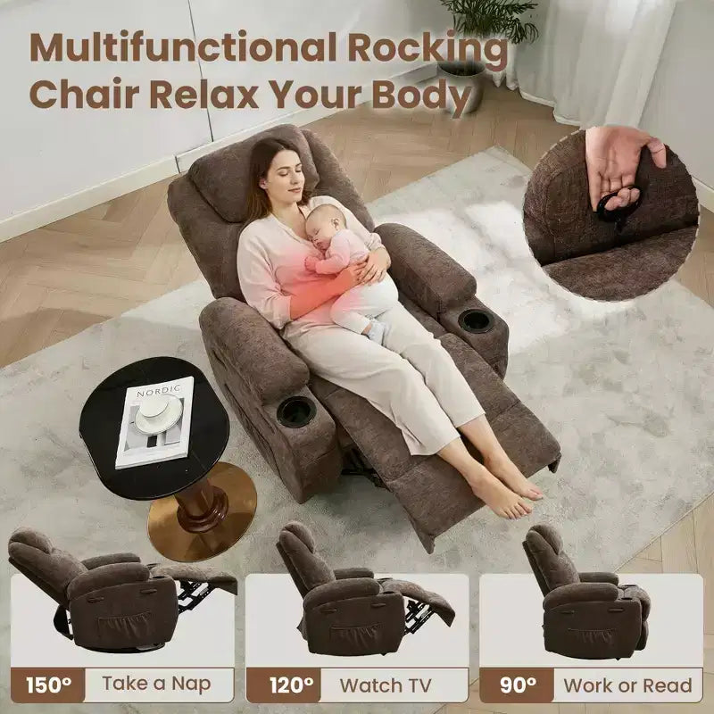 360 Swivel Rocker Recliner Chair with Massage and Heat