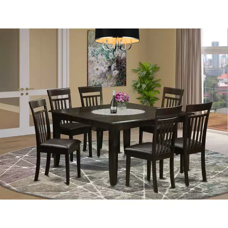 HomeStock 7-Piece Square Cappuccino Finish Solid Wood Top Dining Table with 6-Chairs