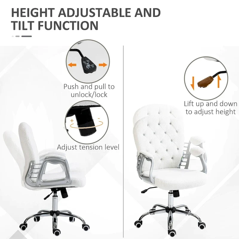 Vanity Middle Back Office Chair Tufted Backrest Swivel Rolling Wheels Task Chair with Height Adjustable Armrests