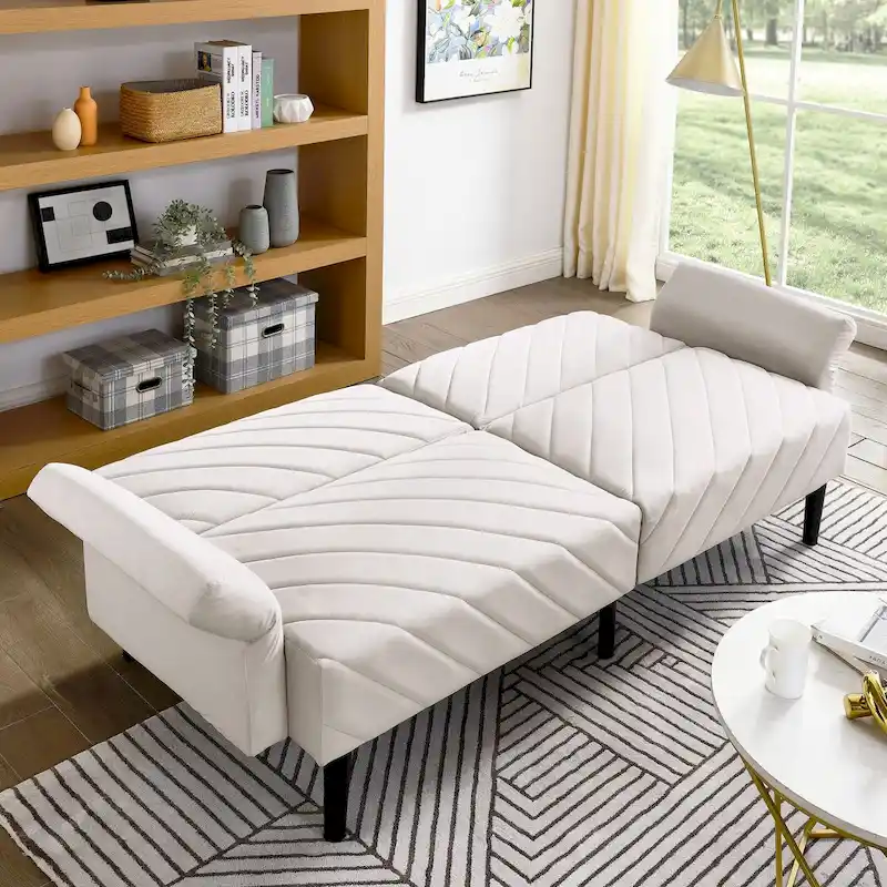 87 Velvet Convertible Folding Sofa Bed with Adjustable Armrests