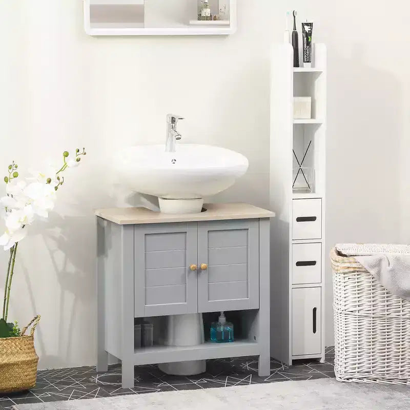 Under Sink Bathroom Cabinet for Pedestal Sink - Space Saving Storage with Adjustable Shelf, Grey
