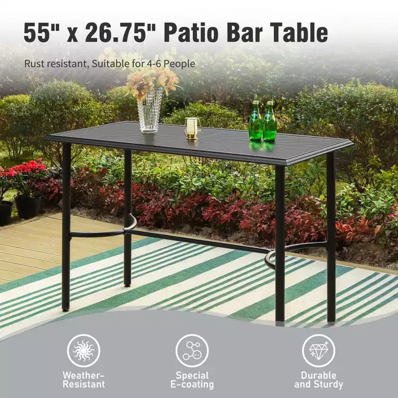 Captiva Designs 5pc Outdoor Patio Cross Bracket Rectangle Steel Bar Table & High Bar Stools