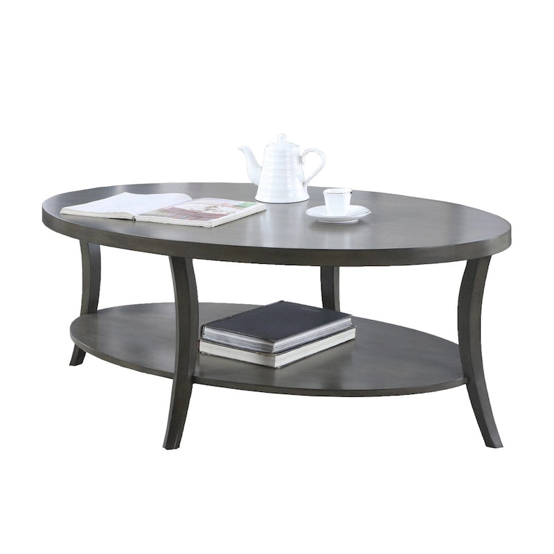 Oval Birch Wood Veneer Coffee Table with Lower Shelf
