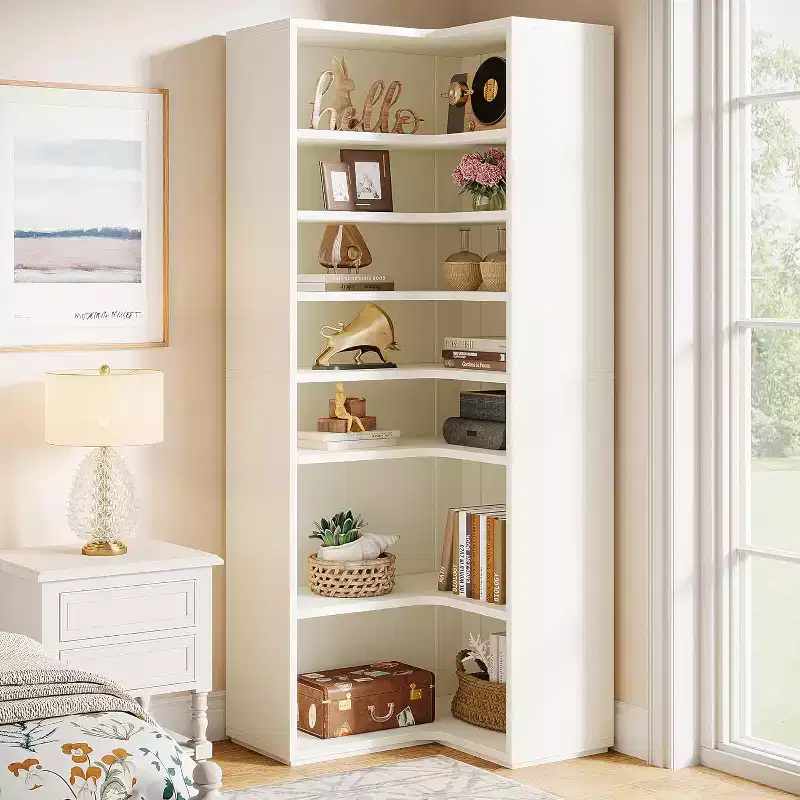 L-Shaped Bookshelf, 9 Tier Corner Bookcase, Large Wooden Corner Book Shelf with Open Shelf