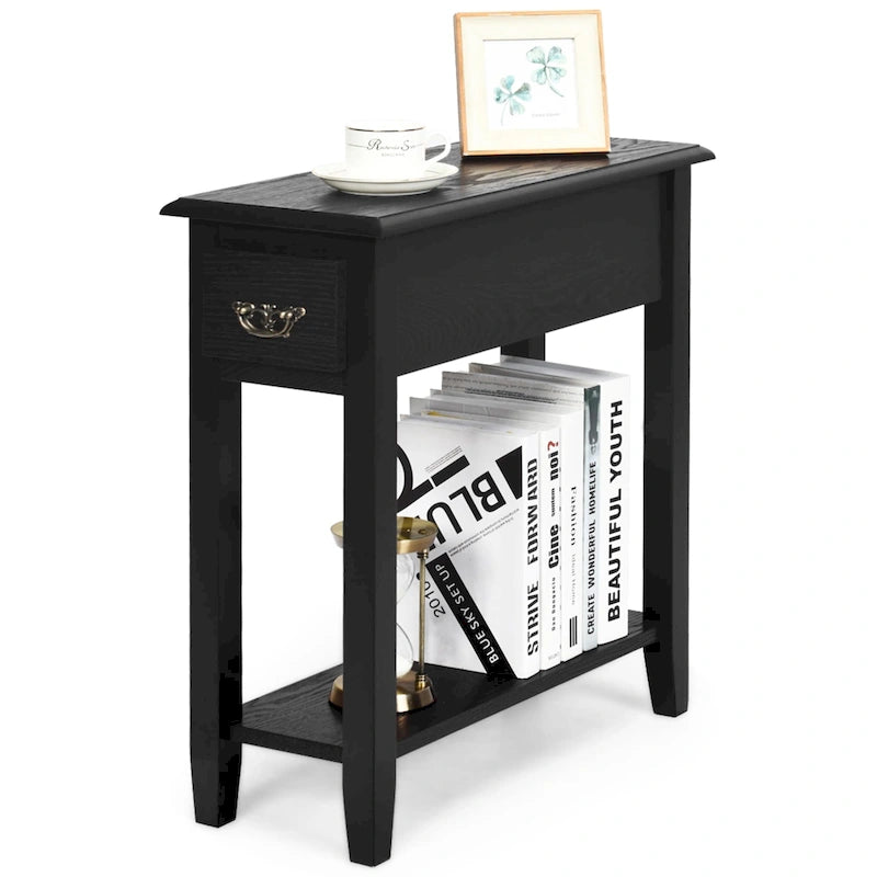 Gymax 2 Tier End Bedside Sofa Side Table Narrow Nightstand w/Drawer - See Details