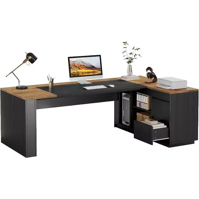 78 L-Shaped Executive Desk with Drawers and Cabinet, Home Office Workstation