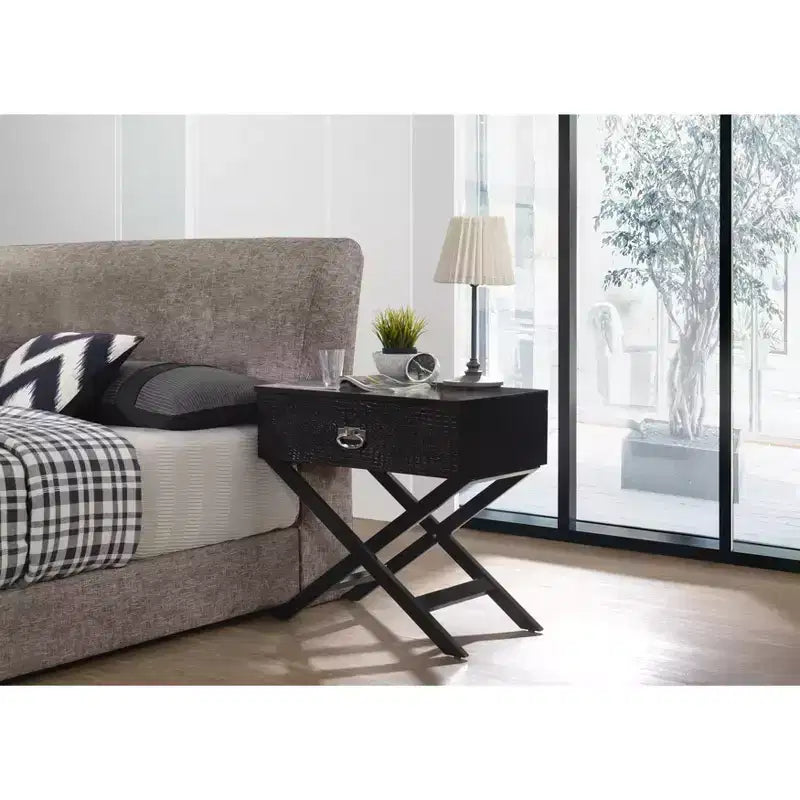 X Frame 1-Drawer Nightstand with Textured Drawer Front
