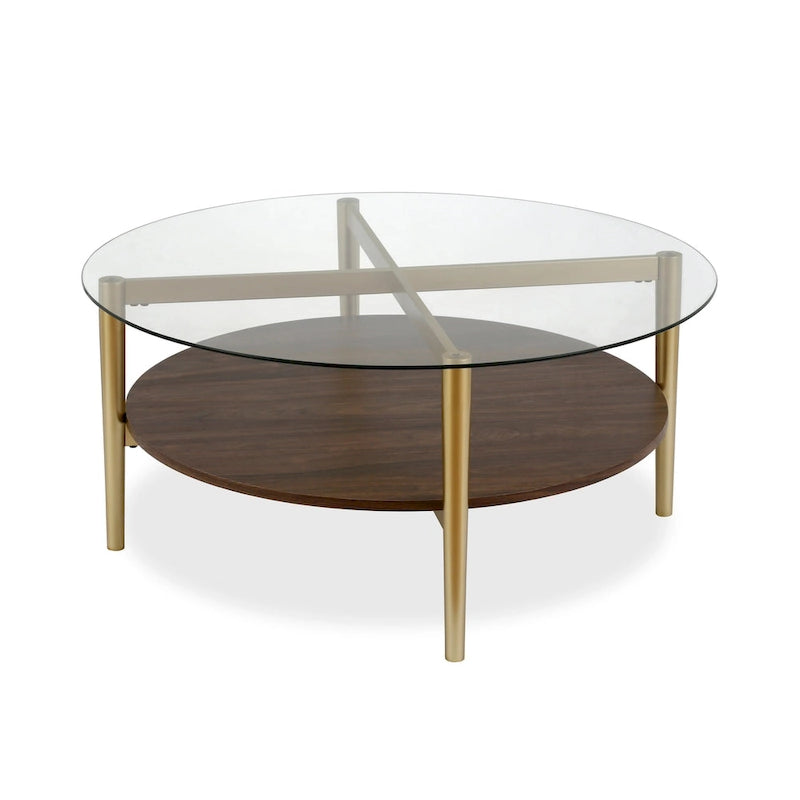 Round Mid-Century Modern Coffee Table with Tempered Glass Top