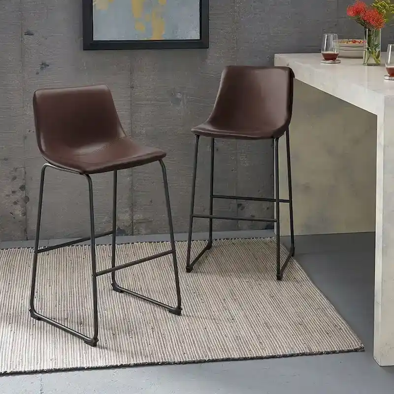 BOSSIN Faux Leather Counter Stool Vintage Barstools, 30 Inch, Set of 2
