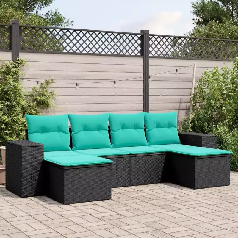 vidaXL Patio Sofa Set Black Sofa, Blue Cushions
