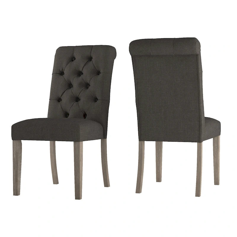 Linen Button Tufted Dining Chair with Grey Finish Legs