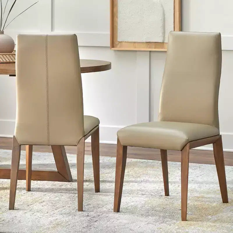 Nelda 5pc 59" Modern Round Dining Set Driftwood Table with Taupe Leather Dining Chairs