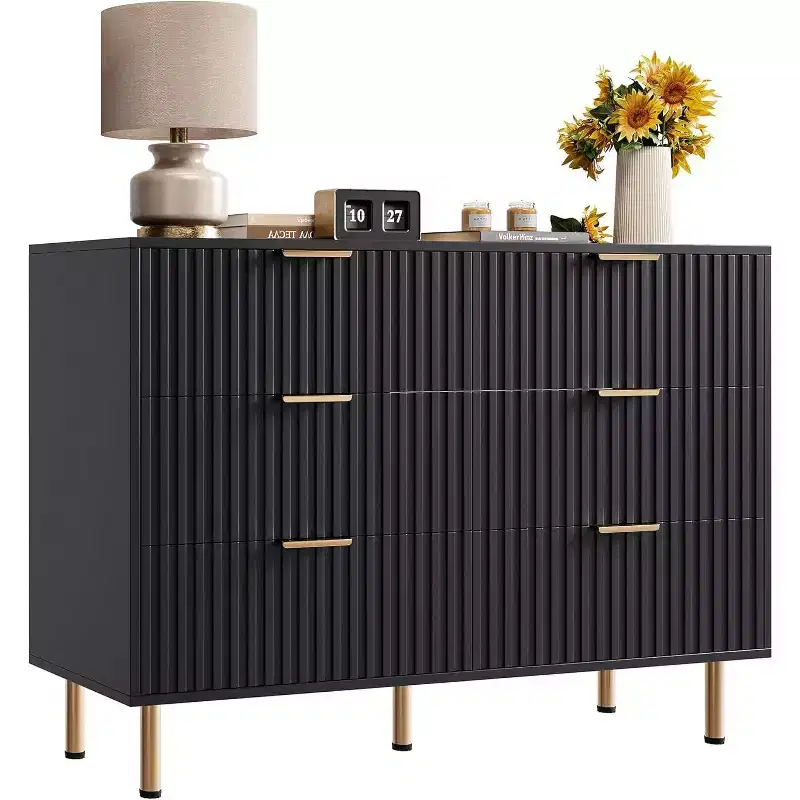 6 Drawer Dresser for Bedroom, Fluted Modern Chest of Drawers with Deep Drawers, Long Large Double Dresser TV Stand for Living Room, Hallway