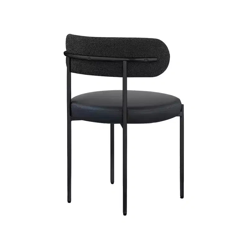 Vegan Leather and Boucle Fabric Dining Chair, Black