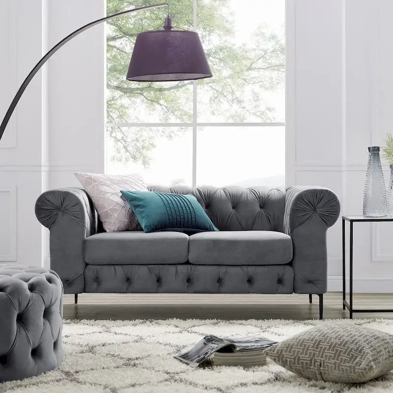 Tufted Velvet Chesterfield Loveseat Sofa