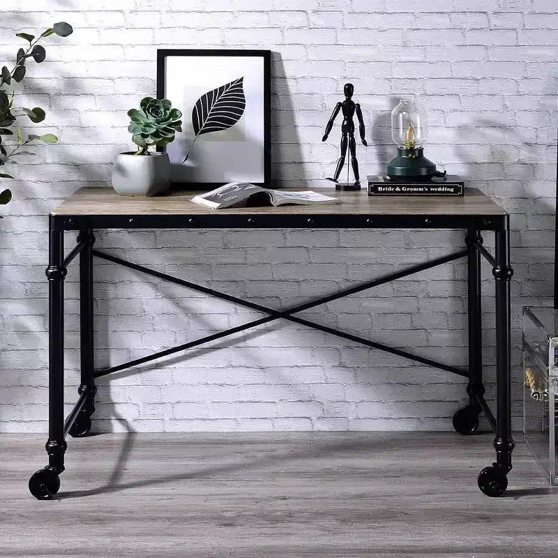 47 Industrial Writing Desk, Rustic Oak & Black