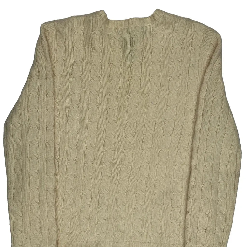 Merino Blend Cable Knit Crew Neck Top in Cream