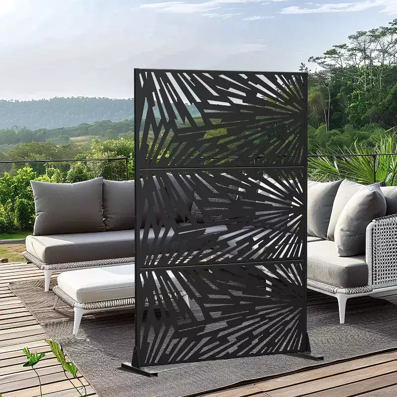 MAYEERTY 72x47 Black Outdoor Natural Privacy Panel Screen, 3 Piece Set Natural Folding Divider for Backyard and Garden