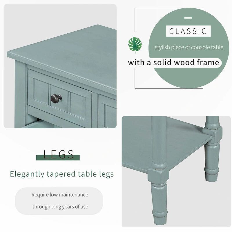 Narrow Console Table with Drawers and Bottom Shelf