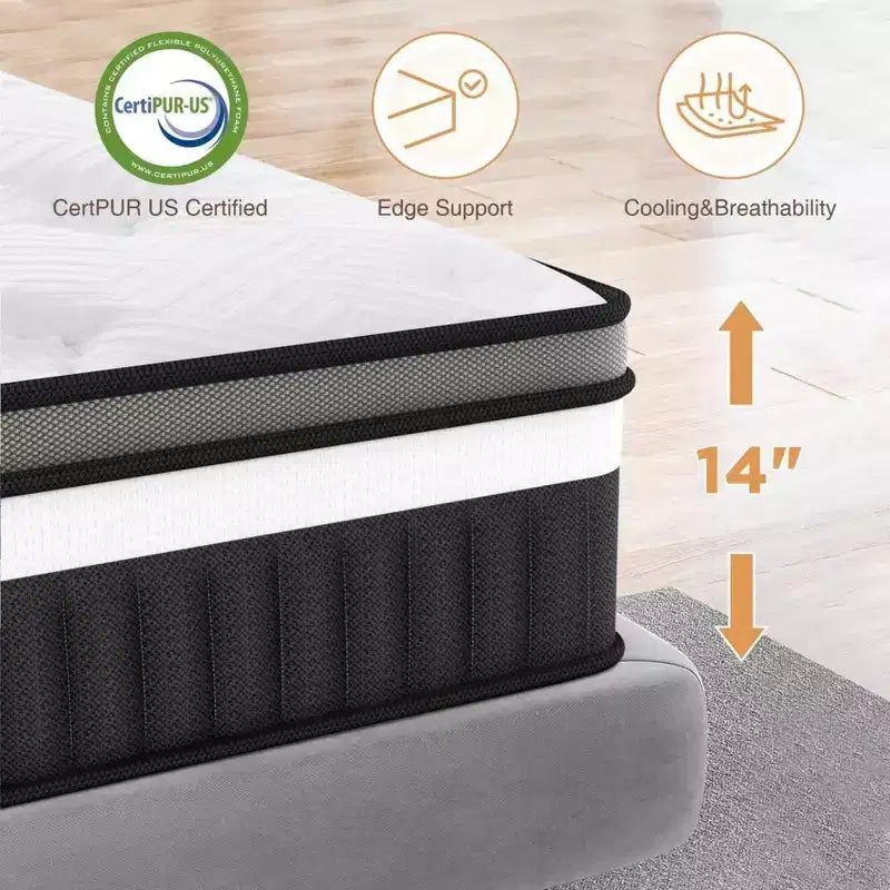 Famistar 14 Inch Mattress in a box Hybrid Spring Memory Foam Medium Firm - White