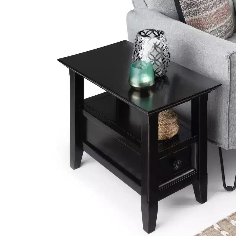 14" Halifax Narrow Side Table Hickory Brown - WyndenHall: Drawer, Open Shelf, Pine Material