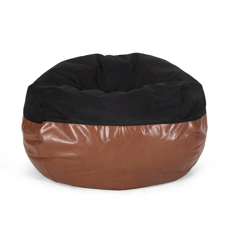 Modern 5 Foot Two Toned Fabric and Faux Leather Bean Bag