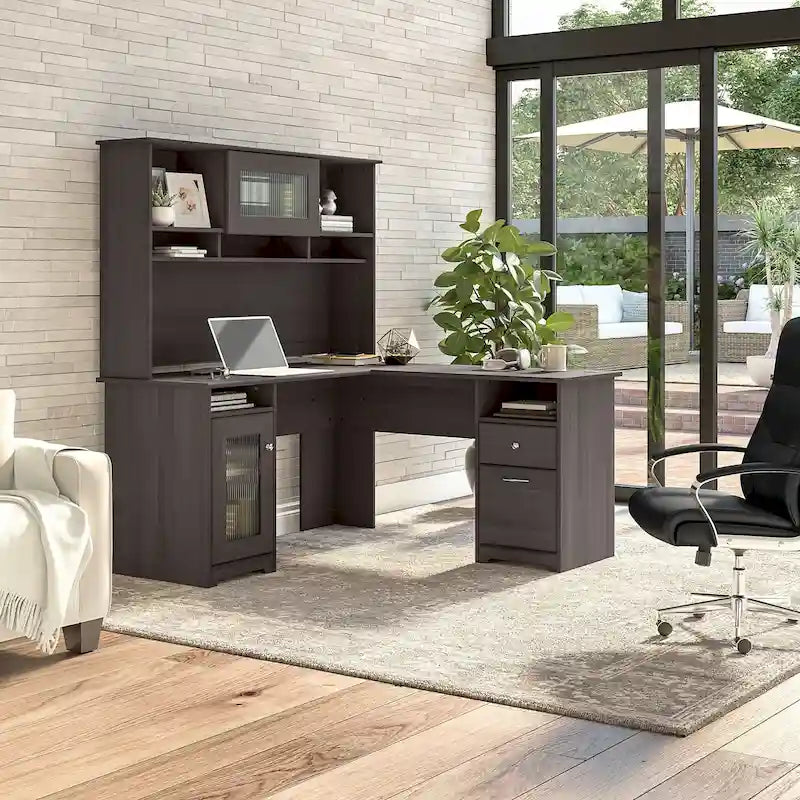 60 L-Shaped Computer Desk with Hutch, Storage Cabinet & File Drawer