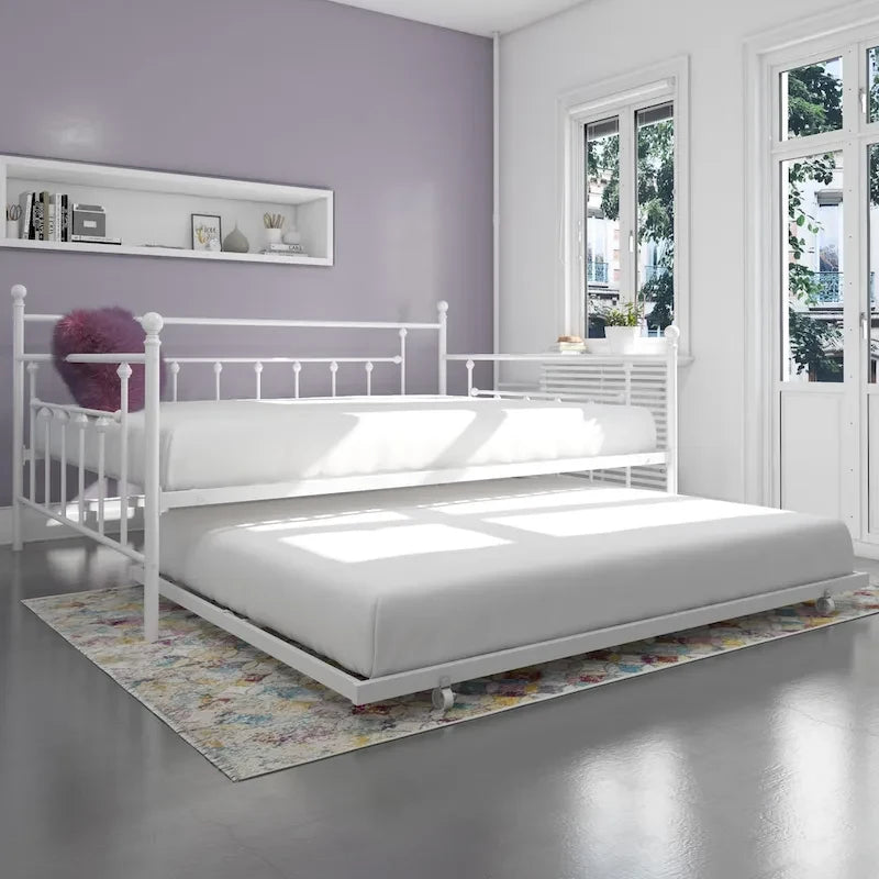 Queen Size Daybed with Victorian Style Metal Frame