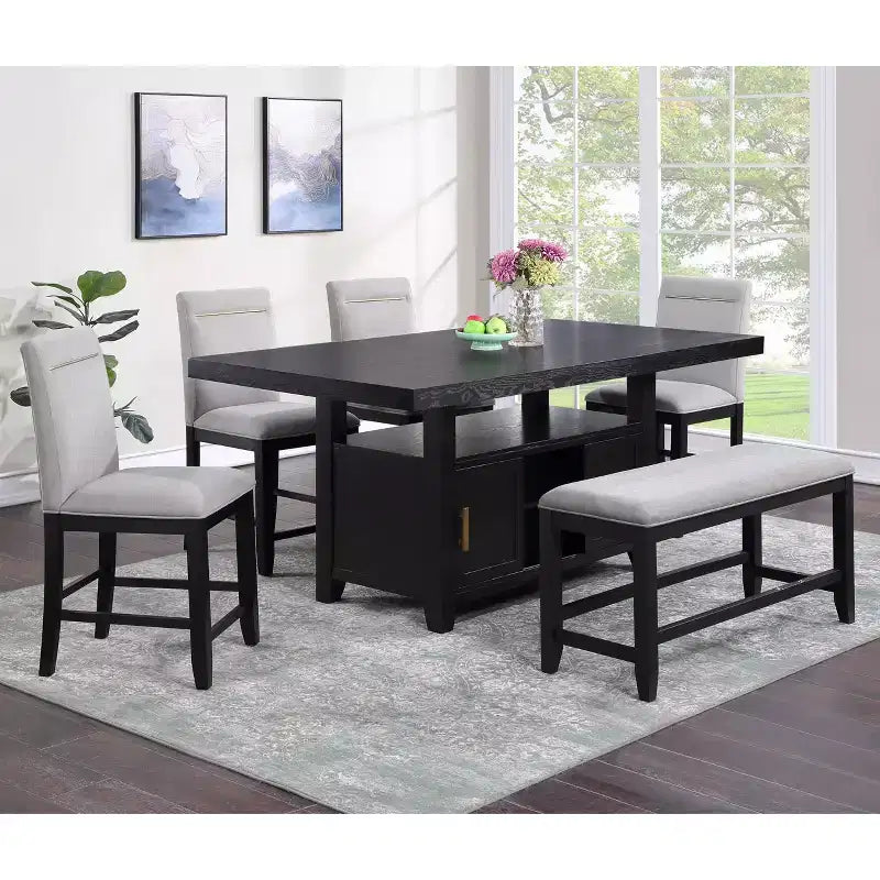 6pc Yves Counter Height Dining Set with Storage Rubbed Charcoal - Steve Silver Co.