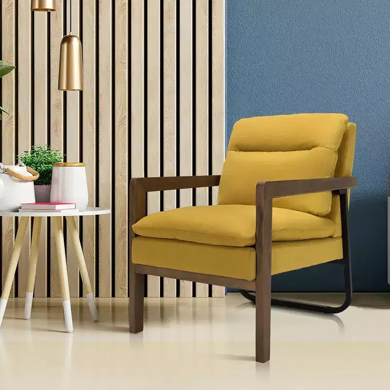 Modern Upholstered Accent Armchair with Rubber Wood Legs