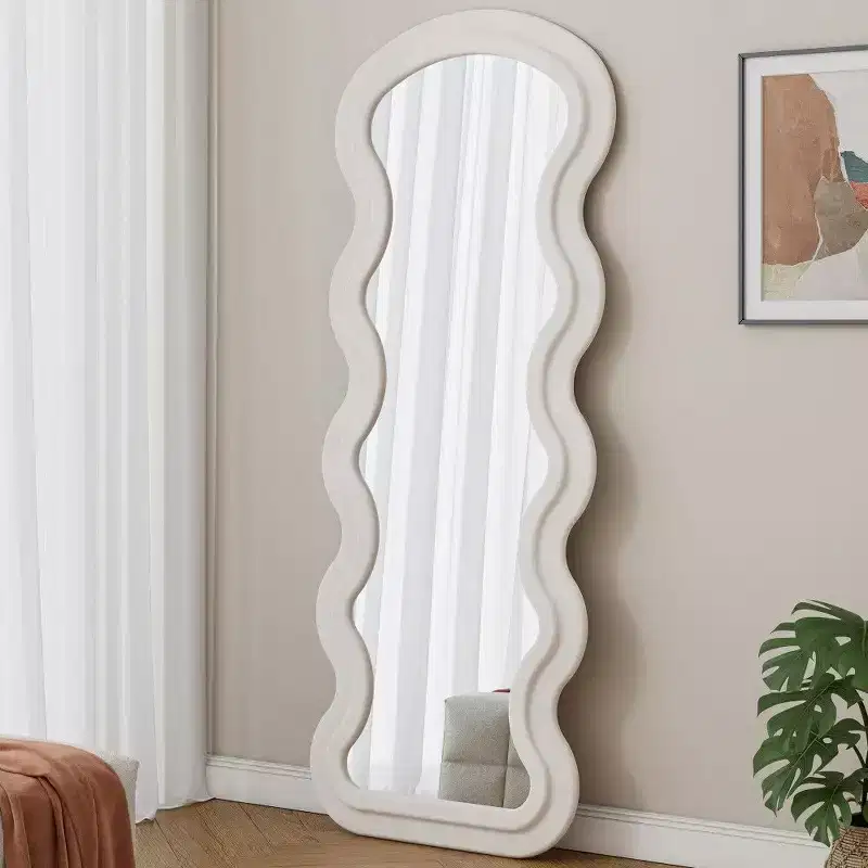 TUYOHW Modern Full Length Mirror,Flannel Vanity Mirror with Wooden Frame for Dressing Room,Cloakroom