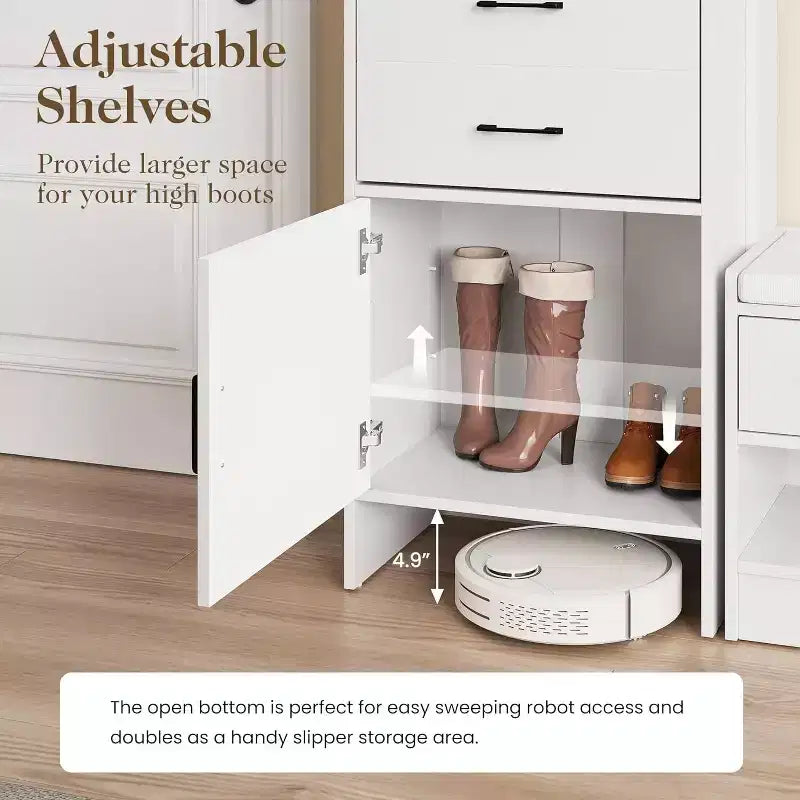 5-in-1 Entryway Shoe Cabinet with Flip Drawer, Pegboard and Adjustable Shelf