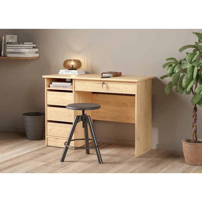 Home Office Writing Desk with 4 Drawers and Open Shelf