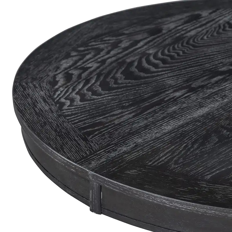 Black Wooden Dining Table with Extendable Round Table & 4 Chairs