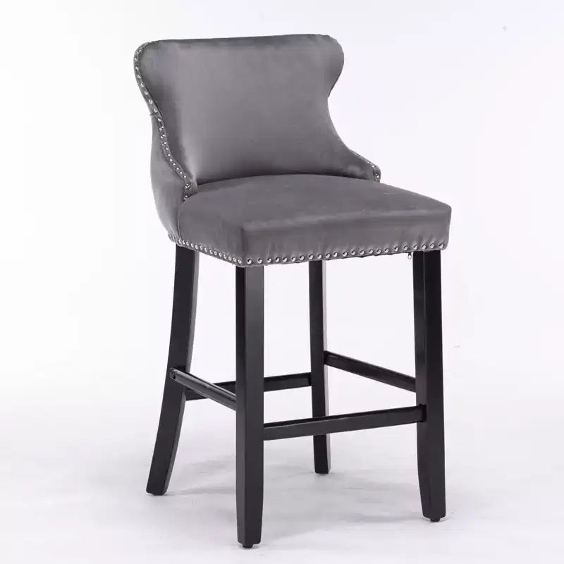 Modern Velvet Wing-Back Counter Stools Set of 2 - Upholstered Bar Chairs for Kitchen, Cafe