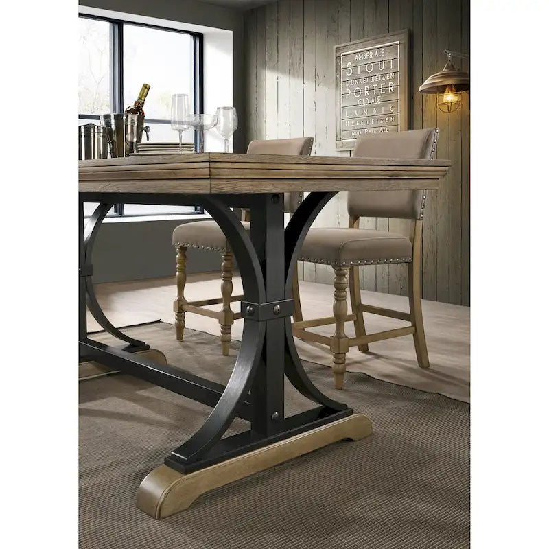 Nailhead Driftwood Finish Counter Height Dining Table, Seats 6