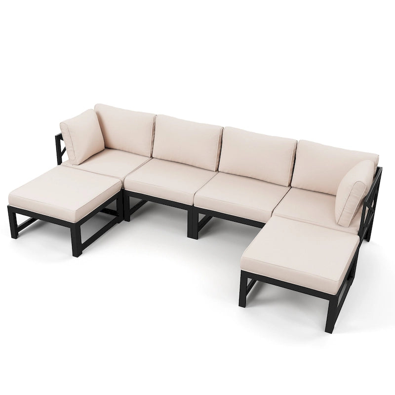 Outdoor Conversation Sectional Set Aluminum Patio Furniture Set Sofa Daybed with Olefin Fabric Cushions