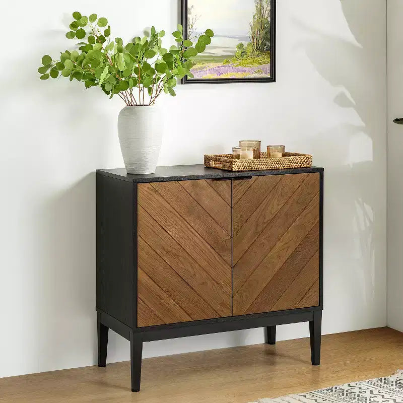 Jakob Modern Storage 32Tall+2-Door Accent Cabinet with Herringbone Element|Karat Home