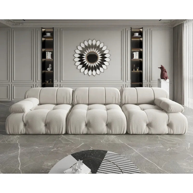 Velvet 3-Seater Sofa with Solid Wood Frame and Pocket Coil Springs