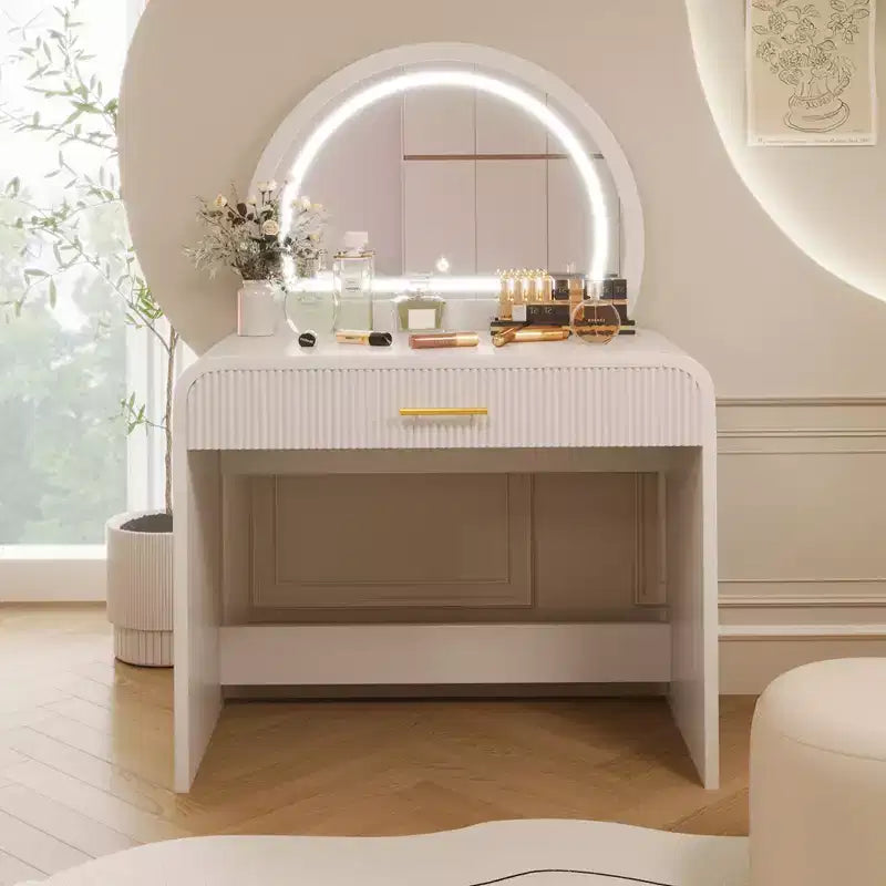 Dressing Vanity Table with Touch Screen LED Mirror and Large Drawer - White