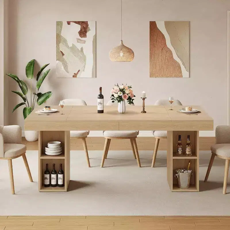 Large 63-Inch Dining Table for 4-6 with Double Side Storage, Wooden Kitchen Table with Large Table and Sturdy Frame, Rectangular Dining Table