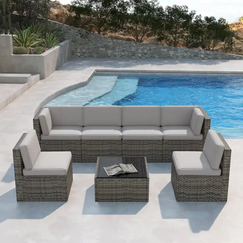 7-Piece Patio Wicker Sets Rattan Sectional Sofa With Cushions