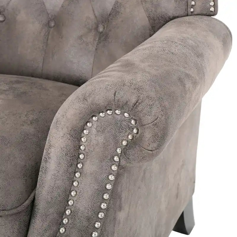 Tufted Microfiber Pushback Recliner Club Chair with Nailhead Trim