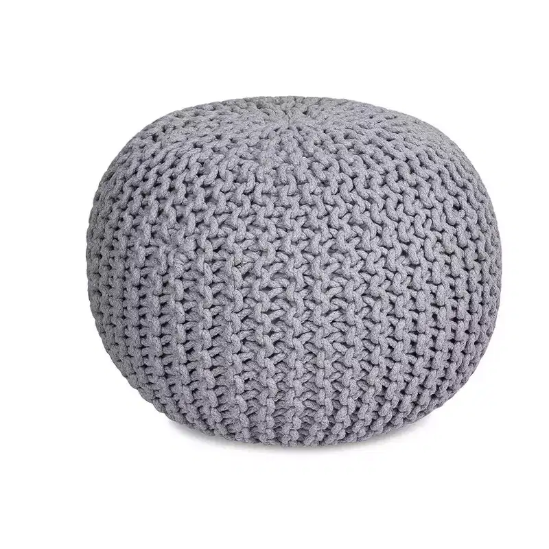 Round Pouf Foot Stool Ottoman - Light Grey