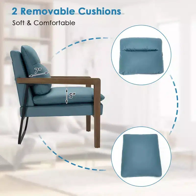 Modern Upholstered Accent Armchair with Rubber Wood Legs