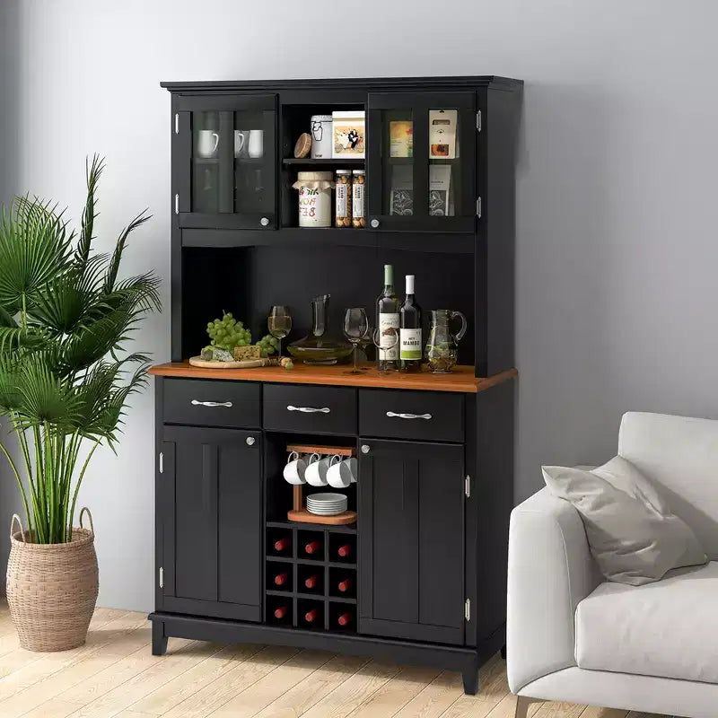 Costway Buffet And Hutch Kitchen Storage Cabinet Cupboard w/ Wine Rack & Drawers Black